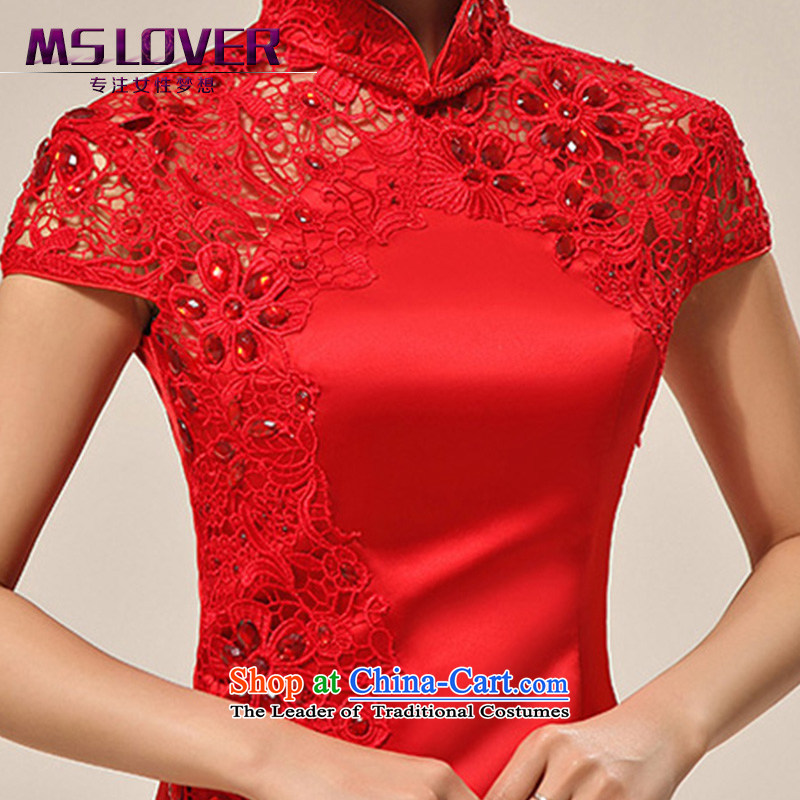 The new red qipao mslover cheongsam dress bride short of marriage, lace bows services qipao QLF130815 Red 2 feet), PUERTORRICANS waistline, Lisa (MSLOVER) , , , shopping on the Internet
