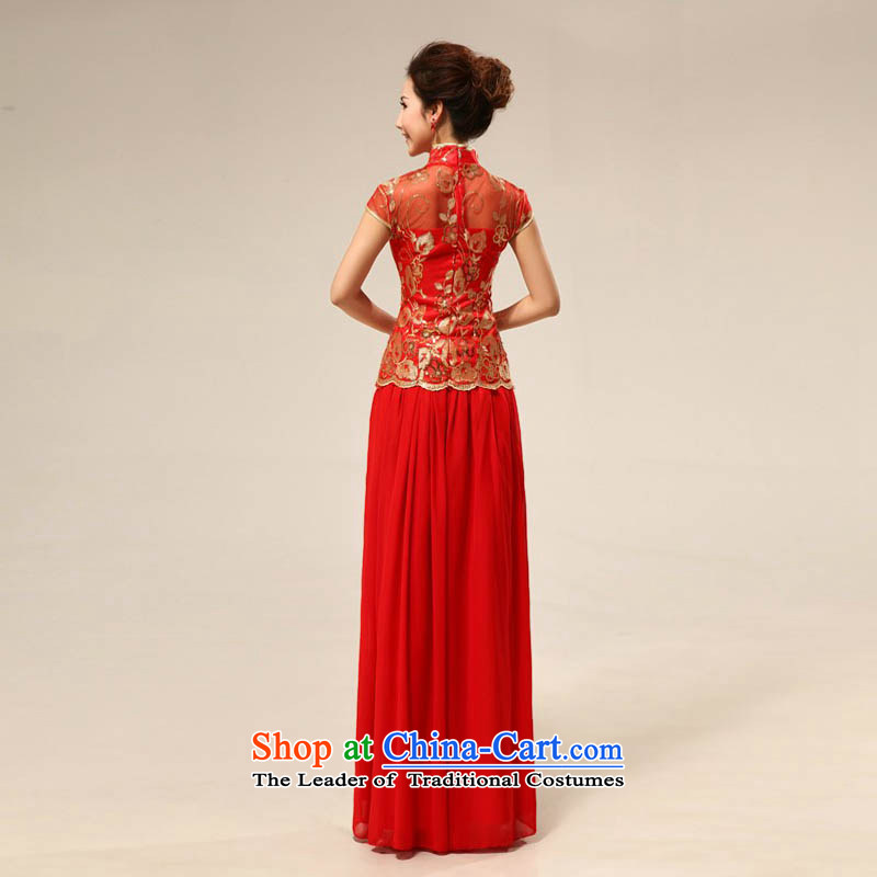 The new red qipao mslover cheongsam dress brides marriage long lace bows services qipao QLF130818 red L 2.2 feet) of the waist of Lisa (MSLOVER) , , , shopping on the Internet