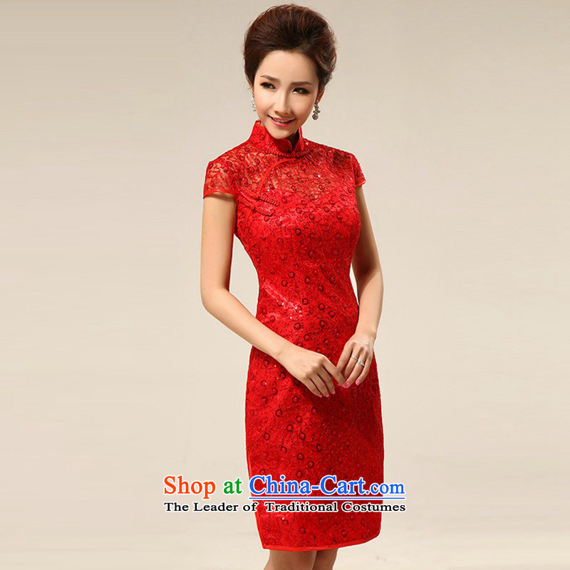 The new red qipao mslover cheongsam dress bride short of marriage, lace bows services qipao QLF130819 Red 2 ft 2) L waistline, Lisa (MSLOVER) , , , shopping on the Internet