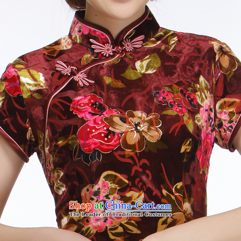 The former Yugoslavia, Ms. Li known 2015 opened's really velvet short qipao retro improved stylish short-sleeved QR315 wine red S slim li (Q.LIZHI shopping on the Internet has been pressed.)