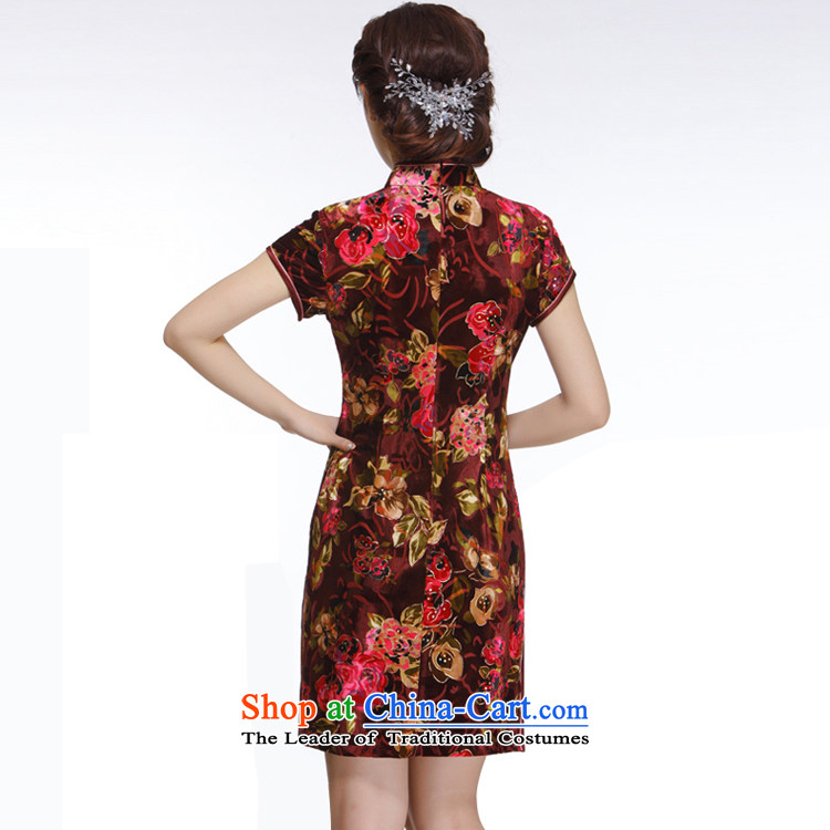 The former Yugoslavia, Ms. Li known 2015 opened's really velvet short qipao retro improved stylish short-sleeved QR315 wine red S picture, prices, brand platters! The elections are supplied in the national character of distribution, so action, buy now enjoy more preferential! As soon as possible.