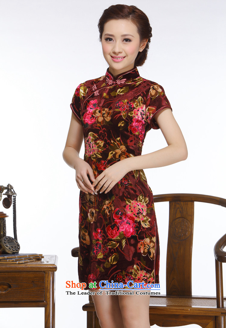 The former Yugoslavia, Ms. Li known 2015 opened's really velvet short qipao retro improved stylish short-sleeved QR315 wine red S picture, prices, brand platters! The elections are supplied in the national character of distribution, so action, buy now enjoy more preferential! As soon as possible.