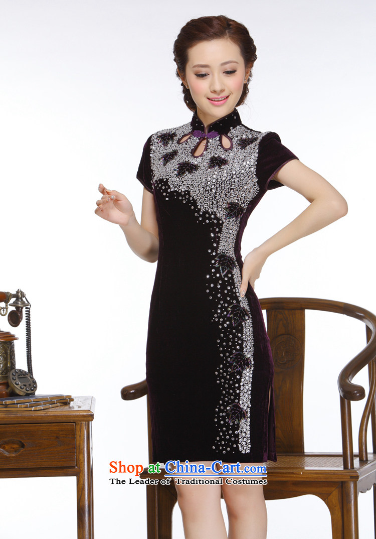 The former Yugoslavia Li aware of the new 2015 Ms. manually staple pearl chest retro improved stylish and elegant qipao QT151 short purple L picture, prices, brand platters! The elections are supplied in the national character of distribution, so action, buy now enjoy more preferential! As soon as possible.