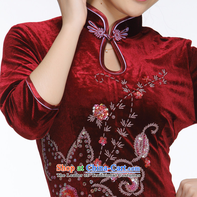 The former Yugoslavia Li aware of the new president of nostalgia for the 2015 improved manually staple pearl stylish Sau San pipa collar short qipao QR322 wine red M Small Li (Q.LIZHI shopping on the Internet has been pressed.)