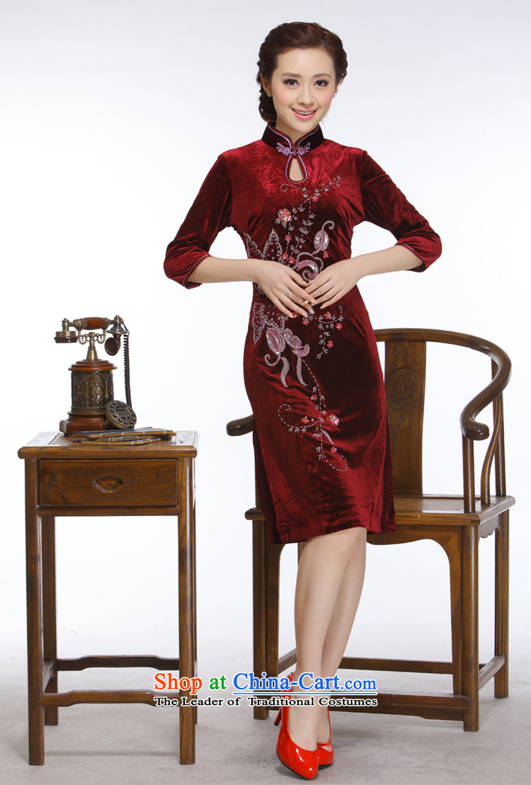 The former Yugoslavia Li aware of the new president of nostalgia for the 2015 improved manually staple pearl stylish Sau San pipa collar short qipao QR322 wine red M picture, prices, brand platters! The elections are supplied in the national character of distribution, so action, buy now enjoy more preferential! As soon as possible.