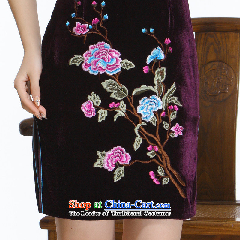 The former Yugoslavia Li known 2015 new women's embroidery manually disc detained elegant atmosphere improved stylish short purple qipao QR323 PURPLE M Small Li (Q.LIZHI shopping on the Internet has been pressed.)