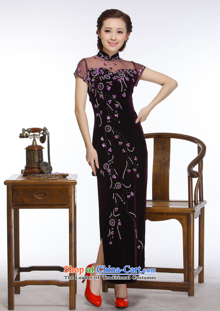 The former Yugoslavia Li aware of the new president improvements 2014 stylish and elegant engraving pearl nail long really QR327 qipao purple plush M picture, prices, brand platters! The elections are supplied in the national character of distribution, so action, buy now enjoy more preferential! As soon as possible.