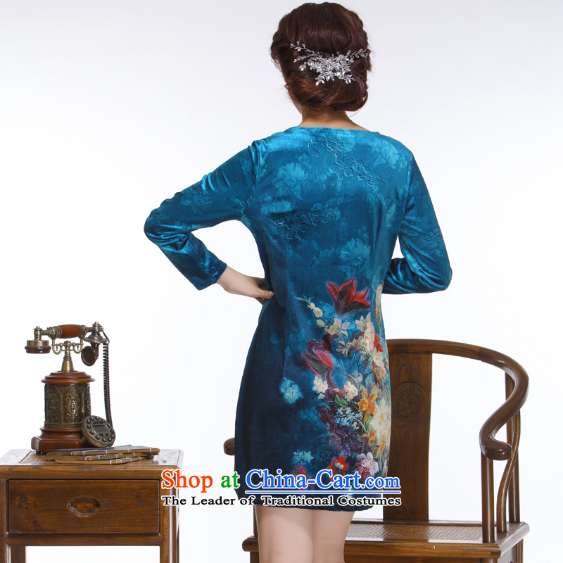 The former Yugoslavia Li aware of the new 2014 Ms. Tang Gown of nostalgia for the improvement of the forklift truck without staples elegant bead short skirts QW116 QIPAO  XXL, blue small li (Q.LIZHI) , , , shopping on the Internet