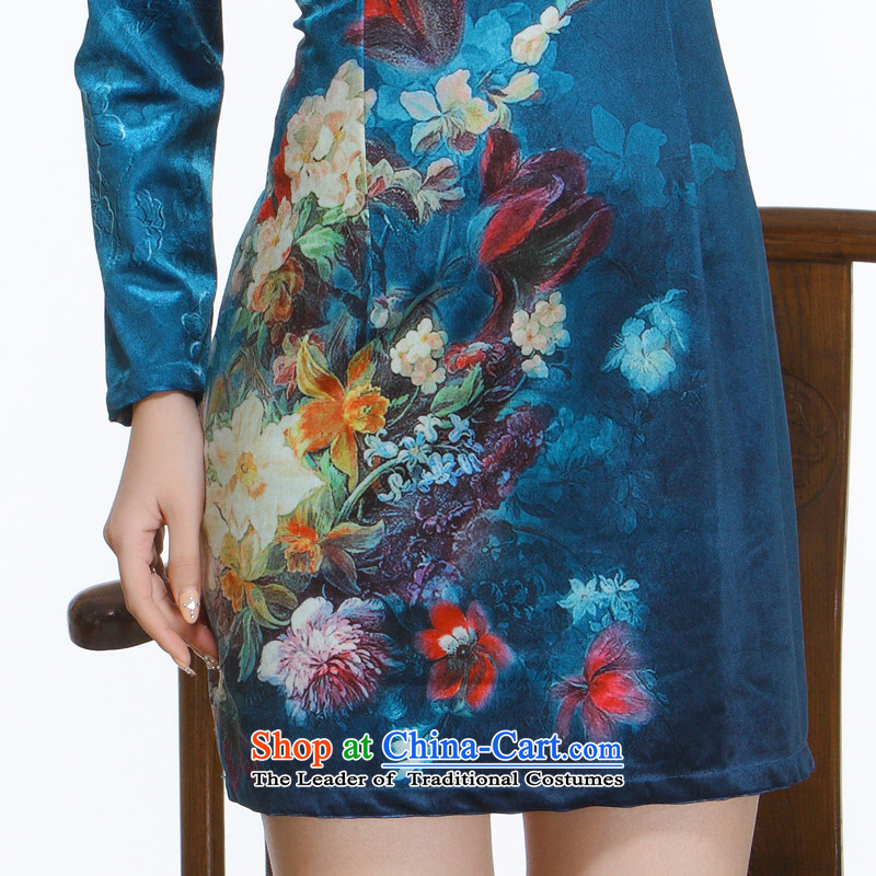 The former Yugoslavia Li aware of the new 2014 Ms. Tang Gown of nostalgia for the improvement of the forklift truck without staples elegant bead short skirts QW116 QIPAO  XXL, blue small li (Q.LIZHI) , , , shopping on the Internet