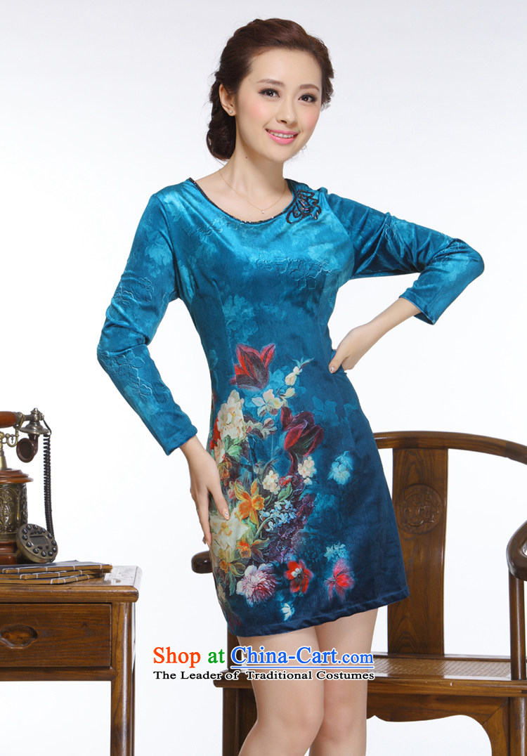 The former Yugoslavia Li aware of the new 2014 Ms. Tang Gown of nostalgia for the improvement of the forklift truck without staples elegant bead short skirts QW116 qipao blue XXL picture, prices, brand platters! The elections are supplied in the national character of distribution, so action, buy now enjoy more preferential! As soon as possible.