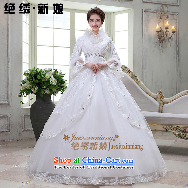 Embroidered is the?new 2015 bride winter winter clothing New Korea long-sleeved Pullover gross for thick winter cotton wedding white?L