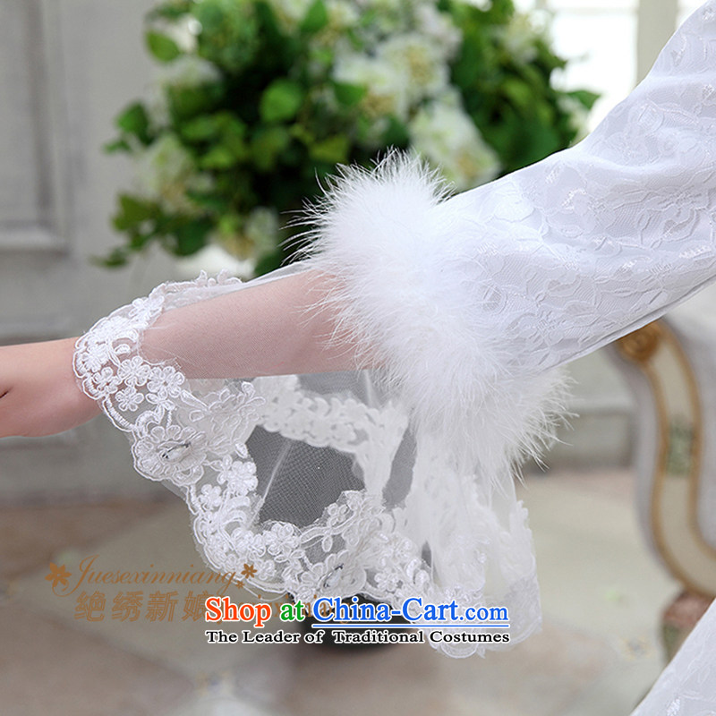 Embroidered is the new 2015 bride winter winter clothing New Korea long-sleeved Pullover gross for thick winter cotton white wedding , L, is embroidered bride shopping on the Internet has been pressed.