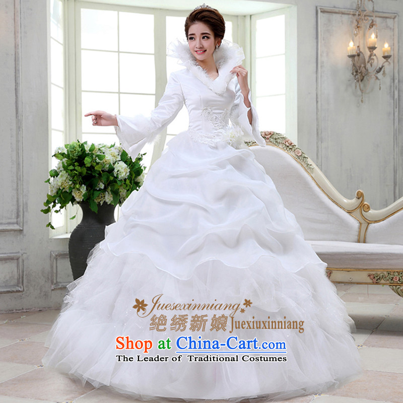Embroidered Bride Korean top Korean sweet to align the marriage of autumn and winter long-sleeved bon bon skirt elegant Hyun-sook wedding White M is embroidered bride shopping on the Internet has been pressed.