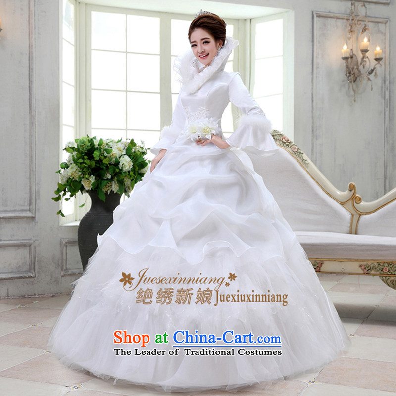 Embroidered Bride Korean top Korean sweet to align the marriage of autumn and winter long-sleeved bon bon skirt elegant Hyun-sook wedding White M is embroidered bride shopping on the Internet has been pressed.