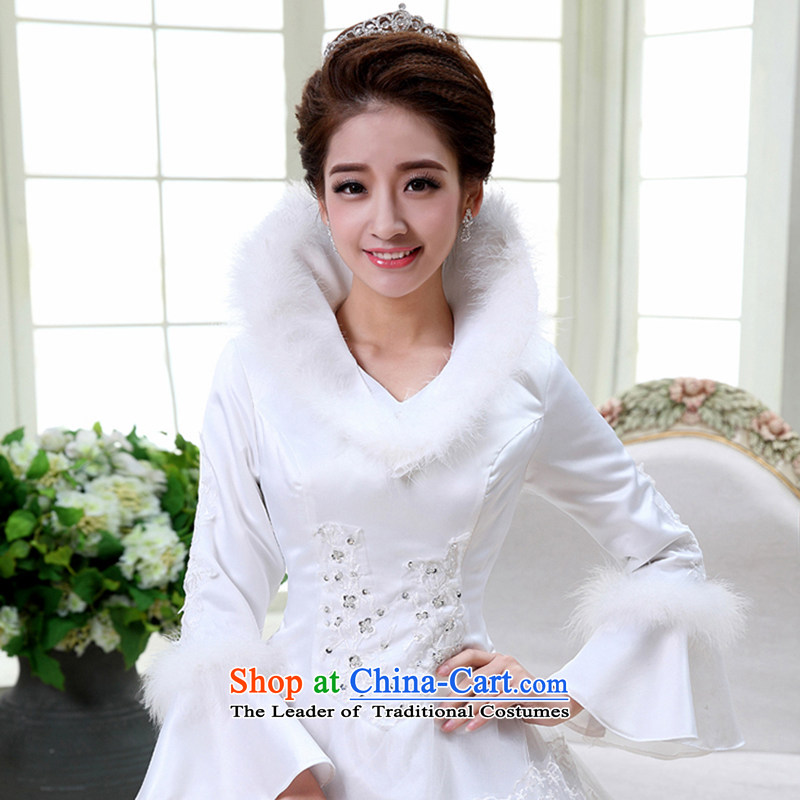 Embroidered brides is 2015 autumn and winter new stylish plush warm to align the long-sleeved cotton white wedding is embroidered bride , , , S, shopping on the Internet