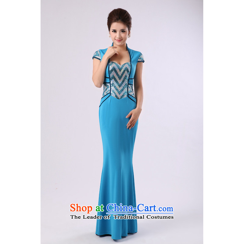 Long elegant crowsfoot dress name services dance choral will serve command to customize, Charlene Choi Ling Blue (yanling) , , , shopping on the Internet