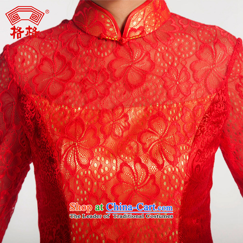 The interpolator qipao classic wedding wedding reception long-sleeved Chinese traditional herbs extract the following red lace skirt 2XL, red pearl shopping on the Internet has been pressed.