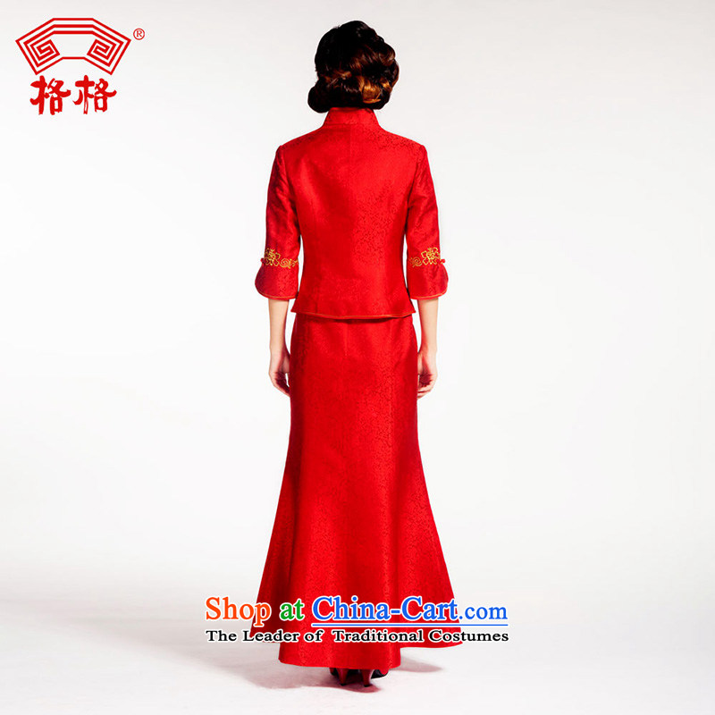 The interpolator qipao Chinese traditional wedding flower embroidery is married Montreal herbs extract bride upscale dress red pearl, L, , , , shopping on the Internet
