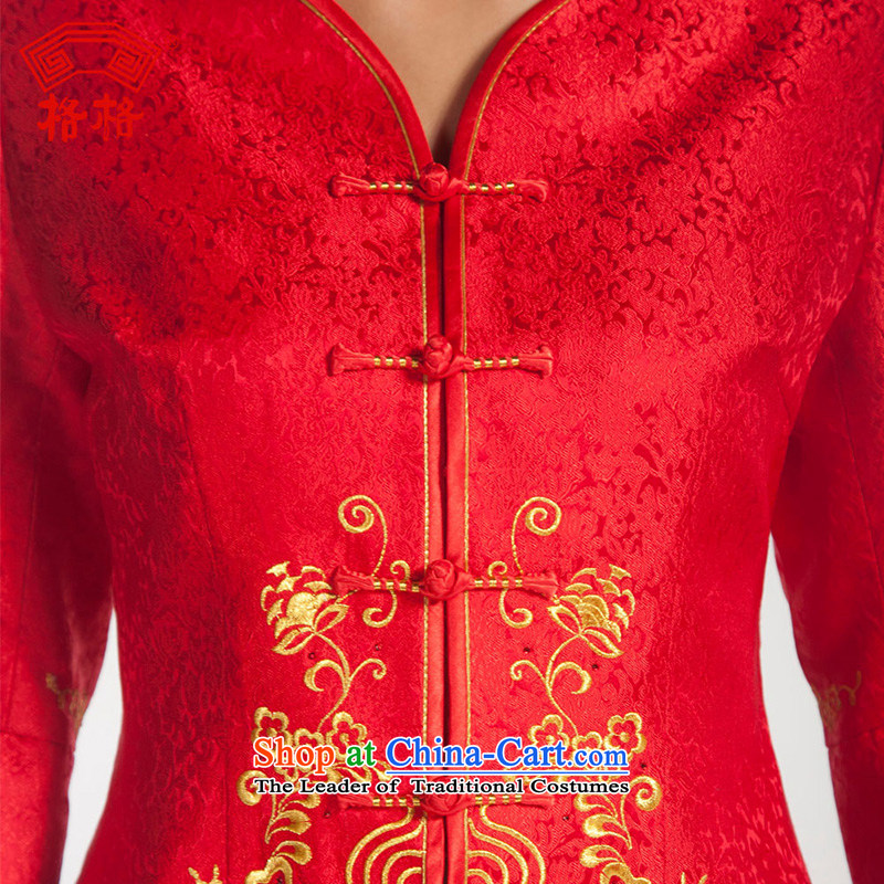 The interpolator qipao Chinese traditional wedding flower embroidery is married Montreal herbs extract bride upscale dress red pearl, L, , , , shopping on the Internet