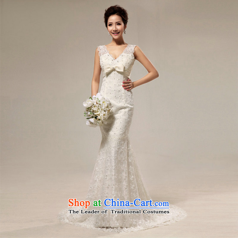 Optimize video royal retro sexy deep V deluxe lace Sau San crowsfoot tail bride wedding XS7017 M S, Optimize Hong-White , , , shopping on the Internet