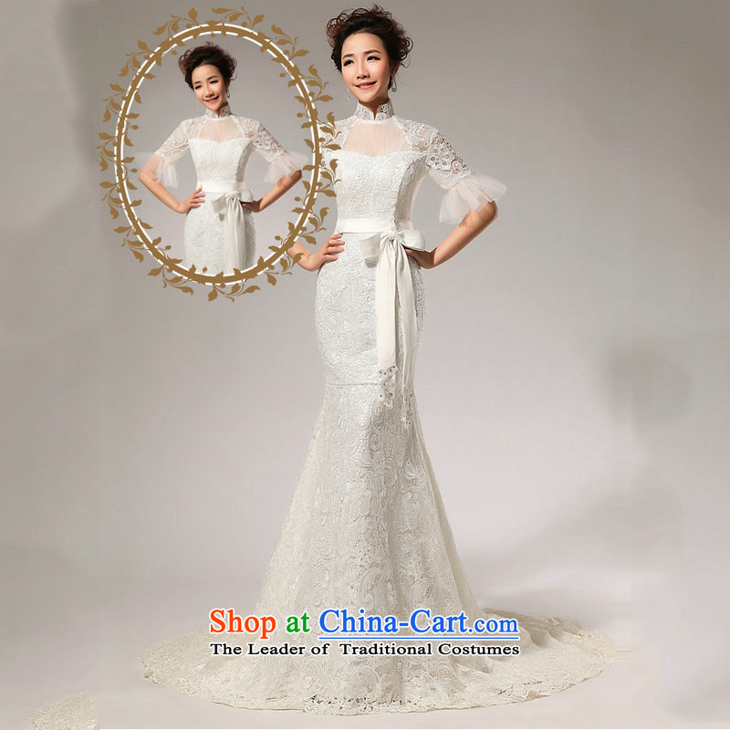 Optimize video new wedding dresses in cuff lace crowsfoot wedding small trailing shoulders video thin bride wedding XS7022 m White XL, Optimize Hong shopping on the Internet has been pressed.