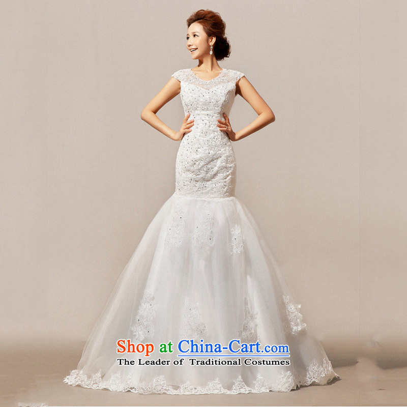 Optimize Hong-wedding dresses new Word 2014 winter stylish shoulder tail crowsfoot Korean brides-Sau San shoulder type graphics thin white L, optimized XS7096 Philip Wong , , , shopping on the Internet