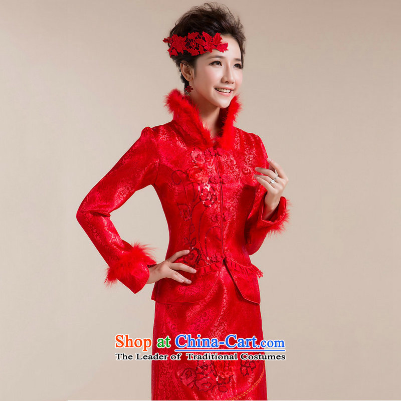 Optimize Hong-bride wedding dress winter bows thick duvet cotton wedding dresses XS7103 RED , L, Optimize Hong shopping on the Internet has been pressed.