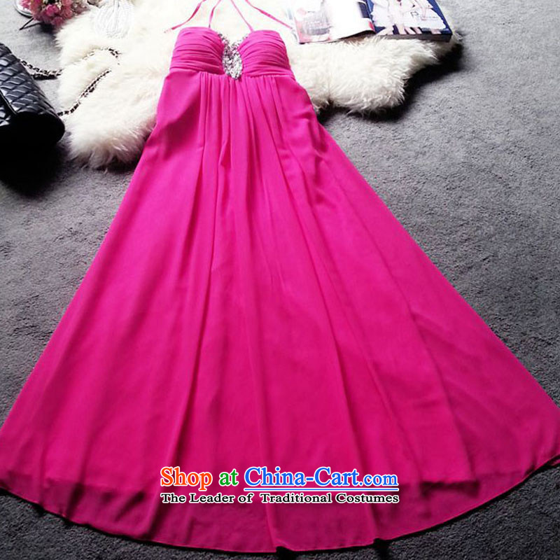 Glued to the Eiffel long marriage banquet bows chiffon evening dresses 2015 Korean moderator stage wedding nail pearl strap video thin dress skirt 4874th pink XL code, Eiffel glued to the , , , shopping on the Internet