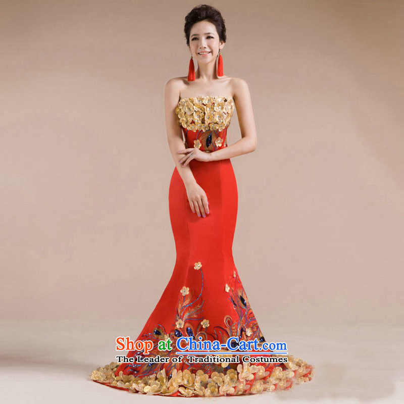 Optimize video upscale dinner dress in-the-know luxury service banquet Phoenix embroidery bows long bride with red , L, Optimize Philip XS7142 shopping on the Internet has been pressed.