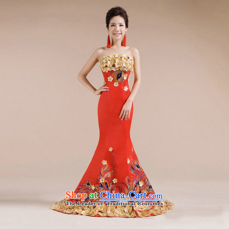 Optimize video upscale dinner dress in-the-know luxury service banquet Phoenix embroidery bows long bride with red , L, Optimize Philip XS7142 shopping on the Internet has been pressed.