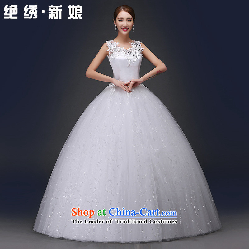 The word is embroidered bride package shoulder marriage wedding dresses new 2015 engraving lace Korean retro strap white_