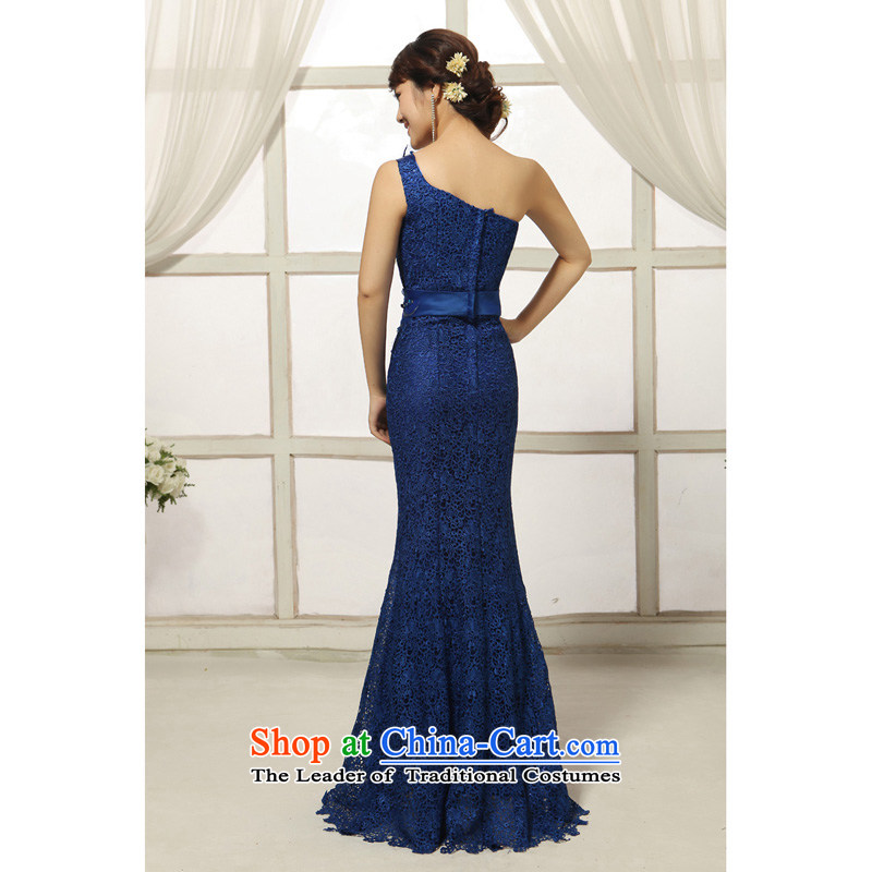 2014 new exquisite flowers bride wedding dresses manual of fashionable shoulder lace long crowsfoot evening dress dark blue , Charlene Choi Spirit (yanling) , , , shopping on the Internet