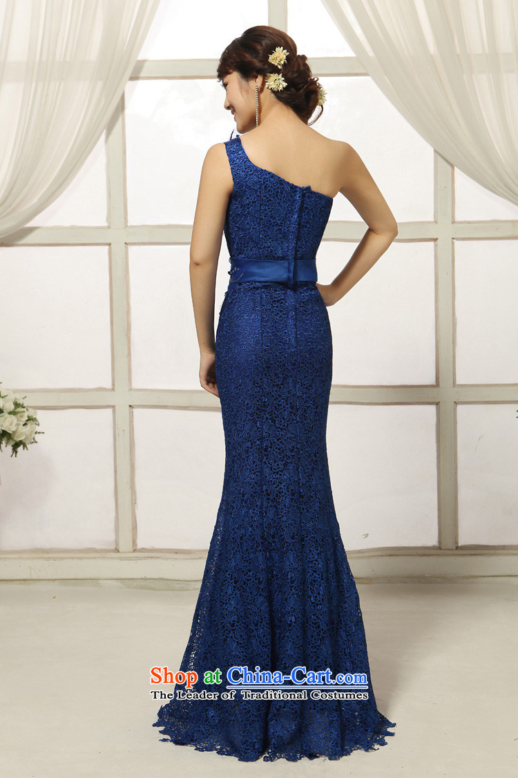 2014 new exquisite flowers bride wedding dresses manual of fashionable shoulder lace long crowsfoot evening dress dark blue S picture, prices, brand platters! The elections are supplied in the national character of distribution, so action, buy now enjoy more preferential! As soon as possible.