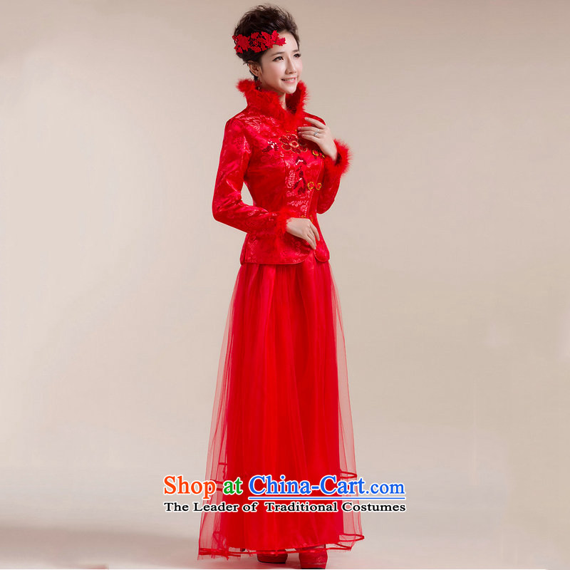 There is also a grand new optimized fluff Mock-neck multiple layers of gossamer dragging chest flower embroidery Tang dynasty XS7148 wedding dress red color 9M, yet optimized shopping on the Internet has been pressed.