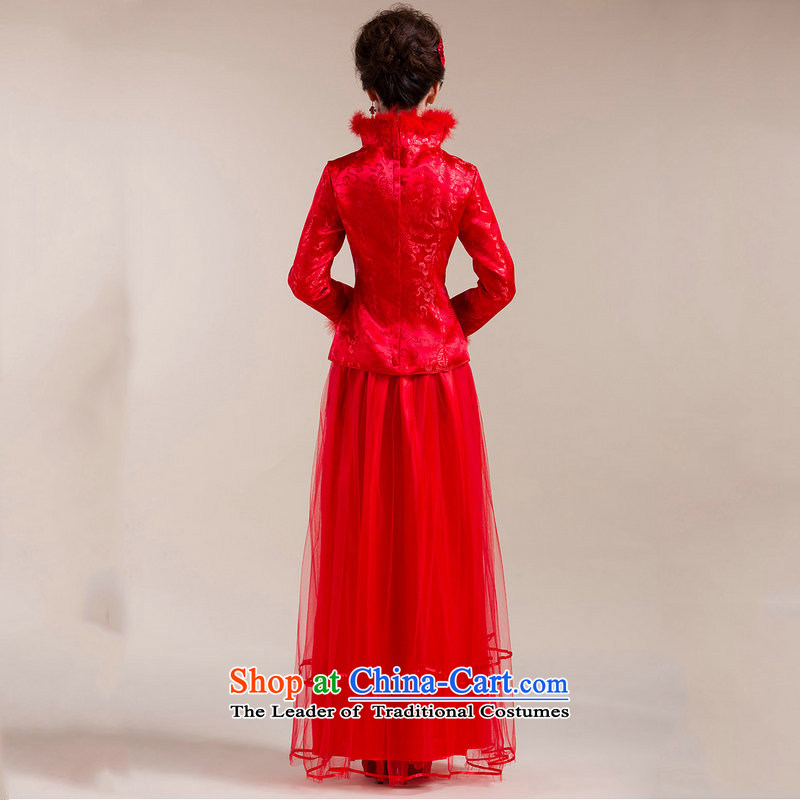 There is also a grand new optimized fluff Mock-neck multiple layers of gossamer dragging chest flower embroidery Tang dynasty XS7148 wedding dress red color 9M, yet optimized shopping on the Internet has been pressed.