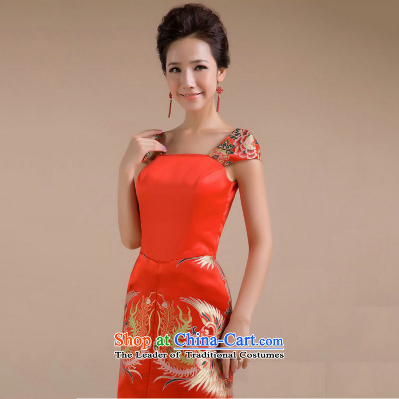 There is also a grand new optimized pattern strap repair waist Phoenix embroidery decorated and small dress XS7133 skirt red colored silk is optimized XXL, shopping on the Internet has been pressed.
