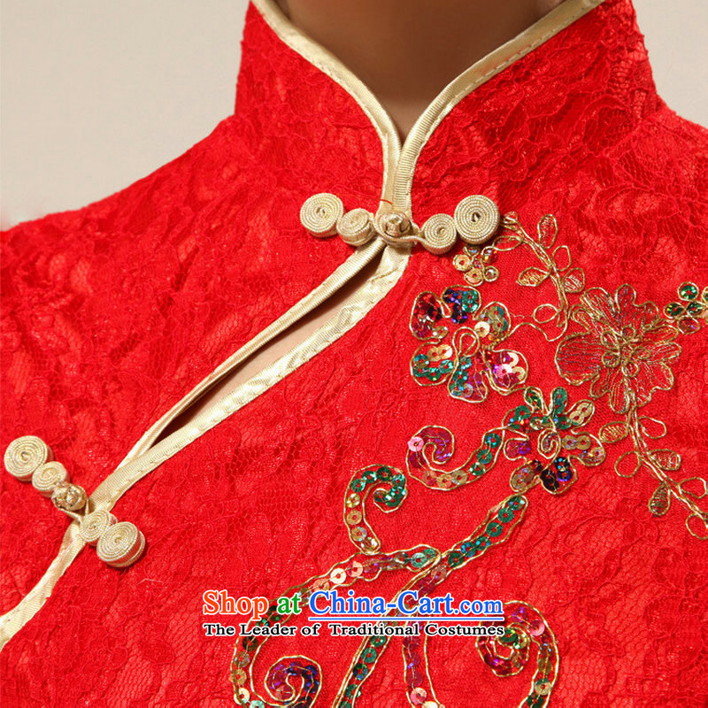 There is also optimized 8D red retro lace marriages bows qipao gown XS7128 red colored silk is optimized XXL, shopping on the Internet has been pressed.