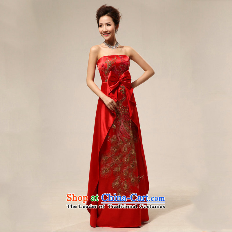 Optimize Multimedia silk is a new stylish wedding dress bows Service Bridal red wedding dresses pregnant women wedding dresses XS7110 red colored silk is optimized XL, , , , shopping on the Internet