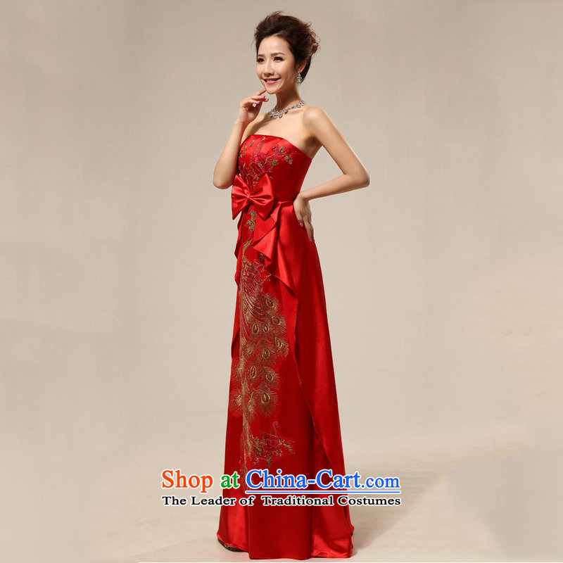 Optimize Multimedia silk is a new stylish wedding dress bows Service Bridal red wedding dresses pregnant women wedding dresses XS7110 red colored silk is optimized XL, , , , shopping on the Internet