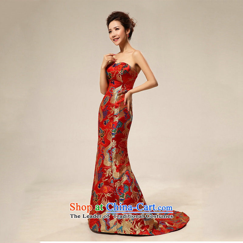 There is also a grand new optimized dragon robe evening dresses marriages long gown XS7107 red colored silk is optimized M , , , shopping on the Internet