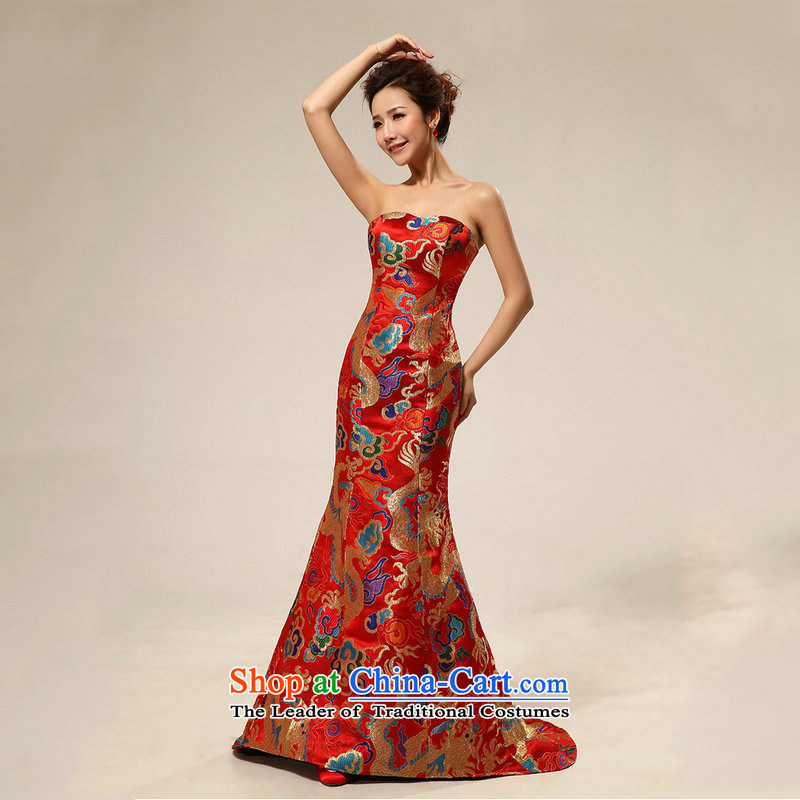 There is also a grand new optimized dragon robe evening dresses marriages long gown XS7107 red colored silk is optimized M , , , shopping on the Internet