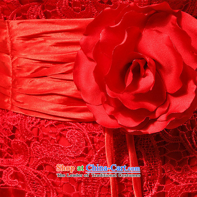 Yet the new 8D Color Optimization luxury sexy word shoulder red lace bride wedding dress XS7106 red colored silk, L, yet optimized shopping on the Internet has been pressed.