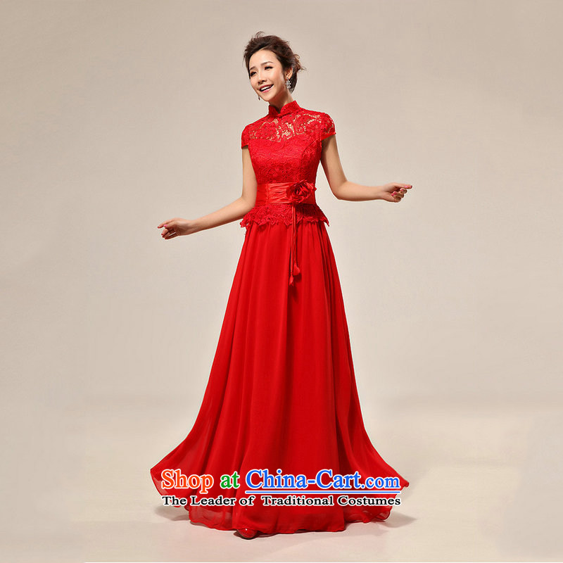 Yet the new 8D Color Optimization luxury sexy word shoulder red lace bride wedding dress XS7106 red colored silk, L, yet optimized shopping on the Internet has been pressed.