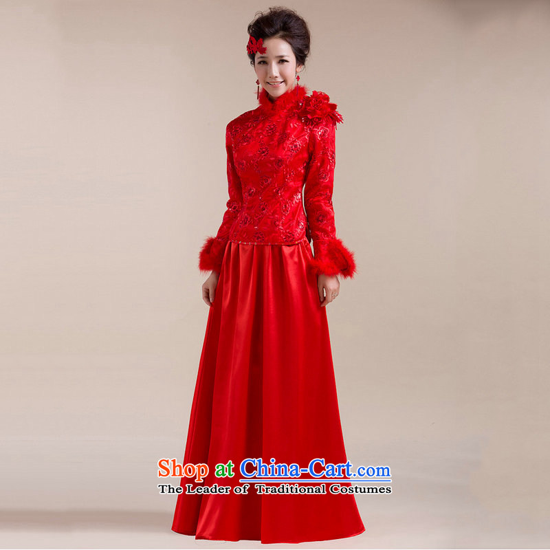 Yet the new 8D Color optimization for Gross Gross cuff shoulder the floral decorations long skirt dragging Tang Gown wedding dress XS7094 red color 9M, yet optimized shopping on the Internet has been pressed.