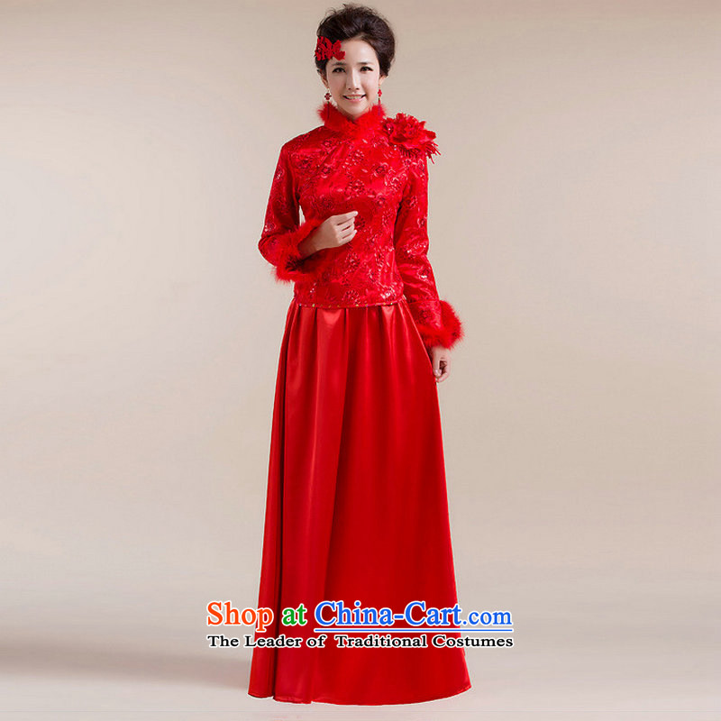 Yet the new 8D Color optimization for Gross Gross cuff shoulder the floral decorations long skirt dragging Tang Gown wedding dress XS7094 red color 9M, yet optimized shopping on the Internet has been pressed.