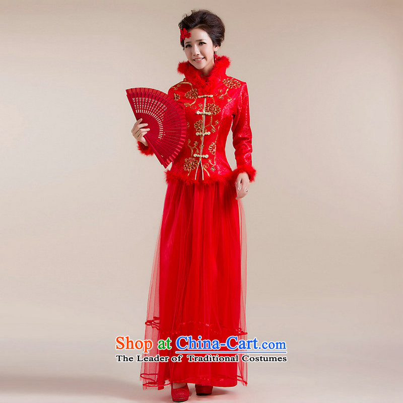 There is also a grand new optimized fluff high collar Chinese coin more thin layer of Tang Dynasty dress wedding dress XS7093 red colored silk, L, yet optimized shopping on the Internet has been pressed.