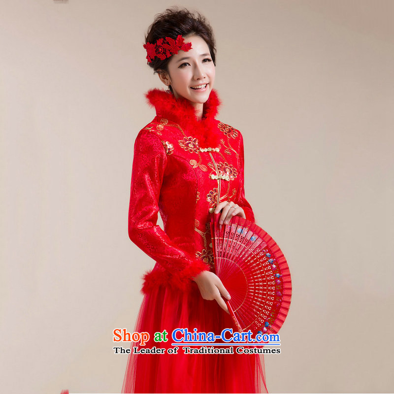 There is also a grand new optimized fluff high collar Chinese coin more thin layer of Tang Dynasty dress wedding dress XS7093 red colored silk, L, yet optimized shopping on the Internet has been pressed.