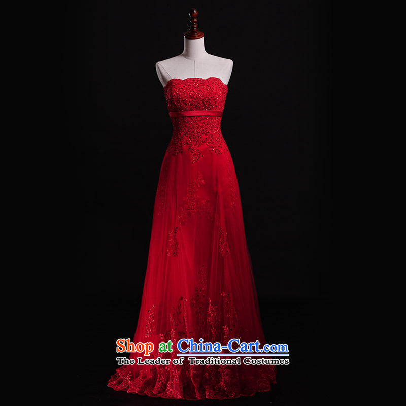 Full Chamber Fang 2015 new red wedding dresses S21433 A swing diamond lace custom wiping the chest large red alignment bride dress to tailor_