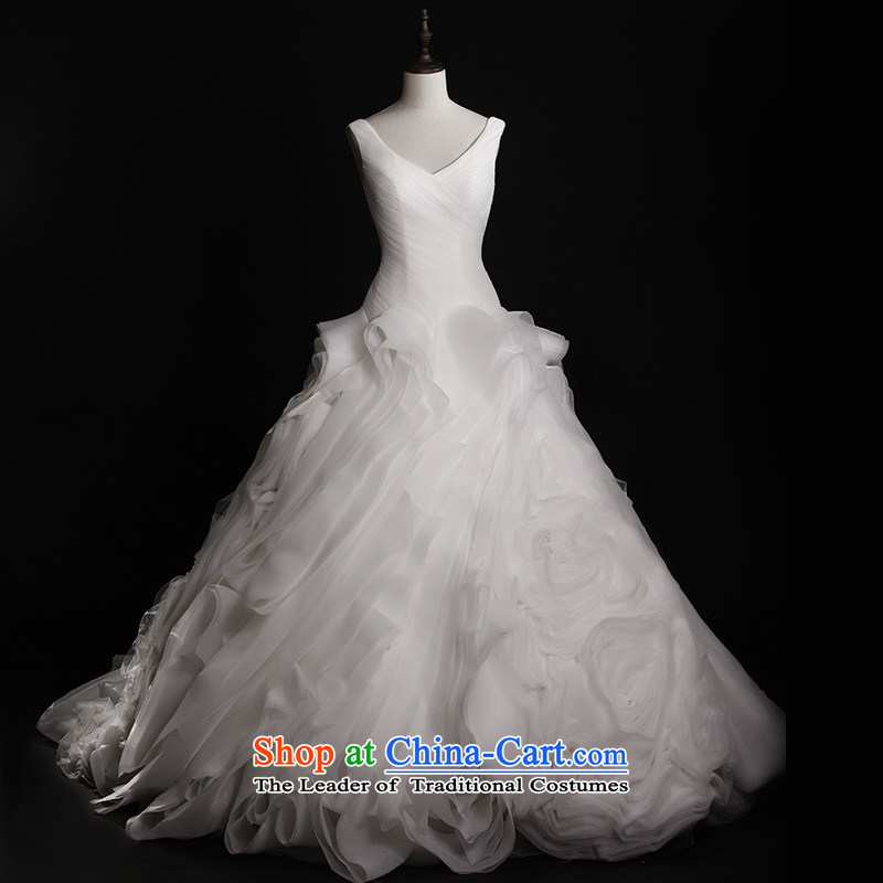 Full Chamber Fang 2015 new bride white wedding dresses S21426 shoulder strap V-Neck large tail custom luxury 80 cm tail 173-S