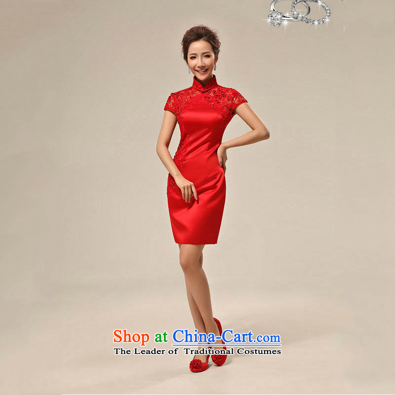 Optimize video new red QIPAO) bows service short bridal dresses XS8061 performance optimization-hong, L, red , , , shopping on the Internet